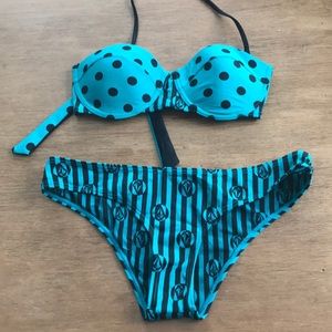 Teal stripes and dots Volcom bikini medium